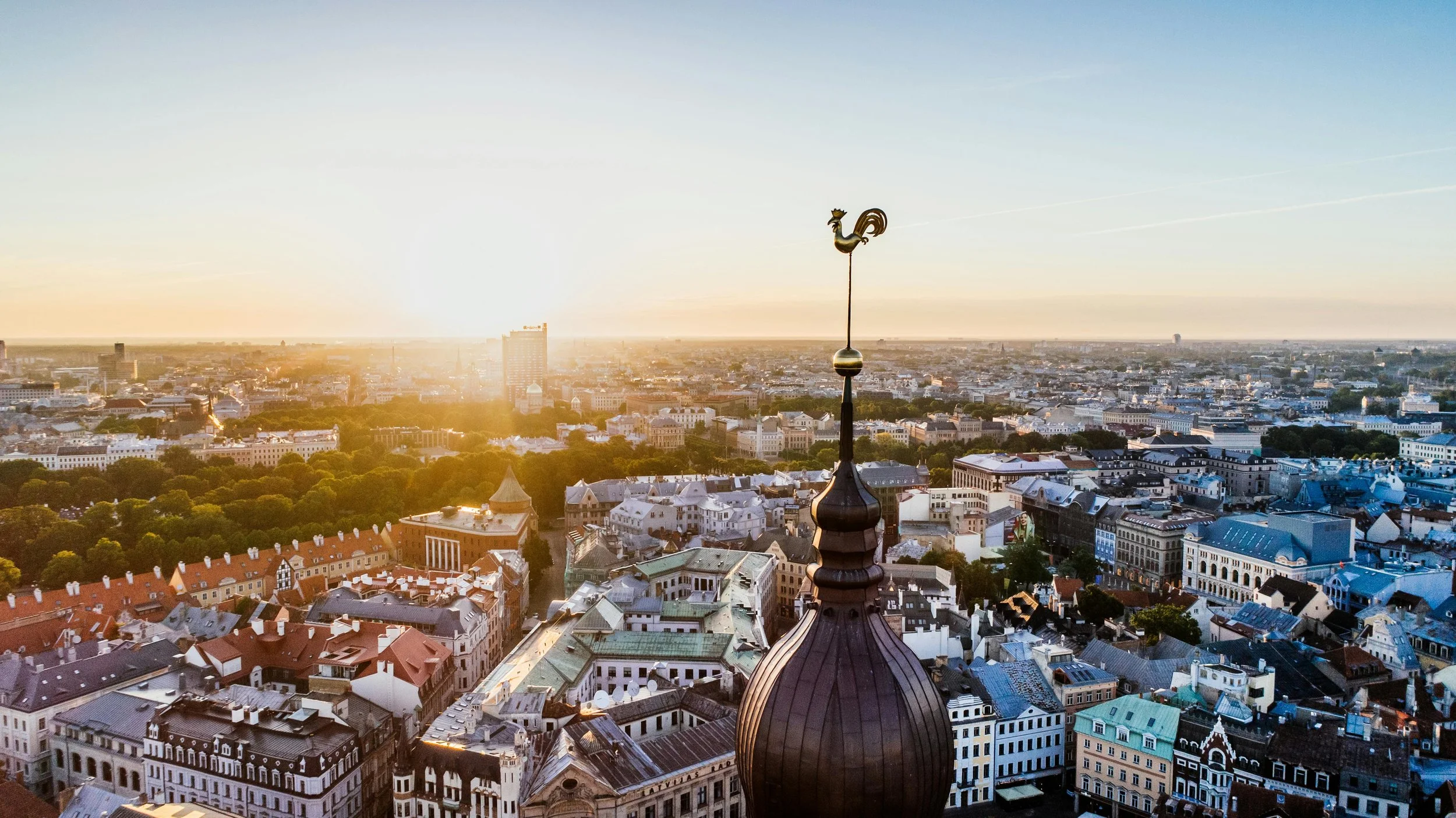 Riga Latvia skyline city lights with modern buildings